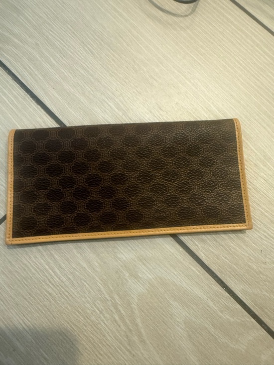 Celine Handbags - Preloved Celine Brown Signature Long Wallet with Tan Trim